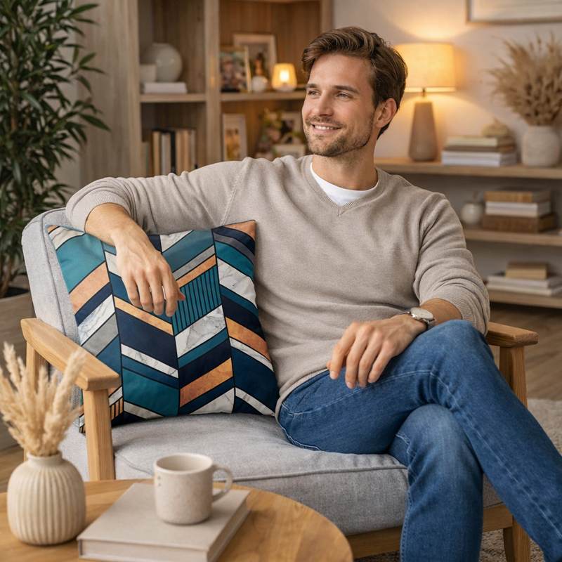 Homme Housse Coussin Carré Art Déco