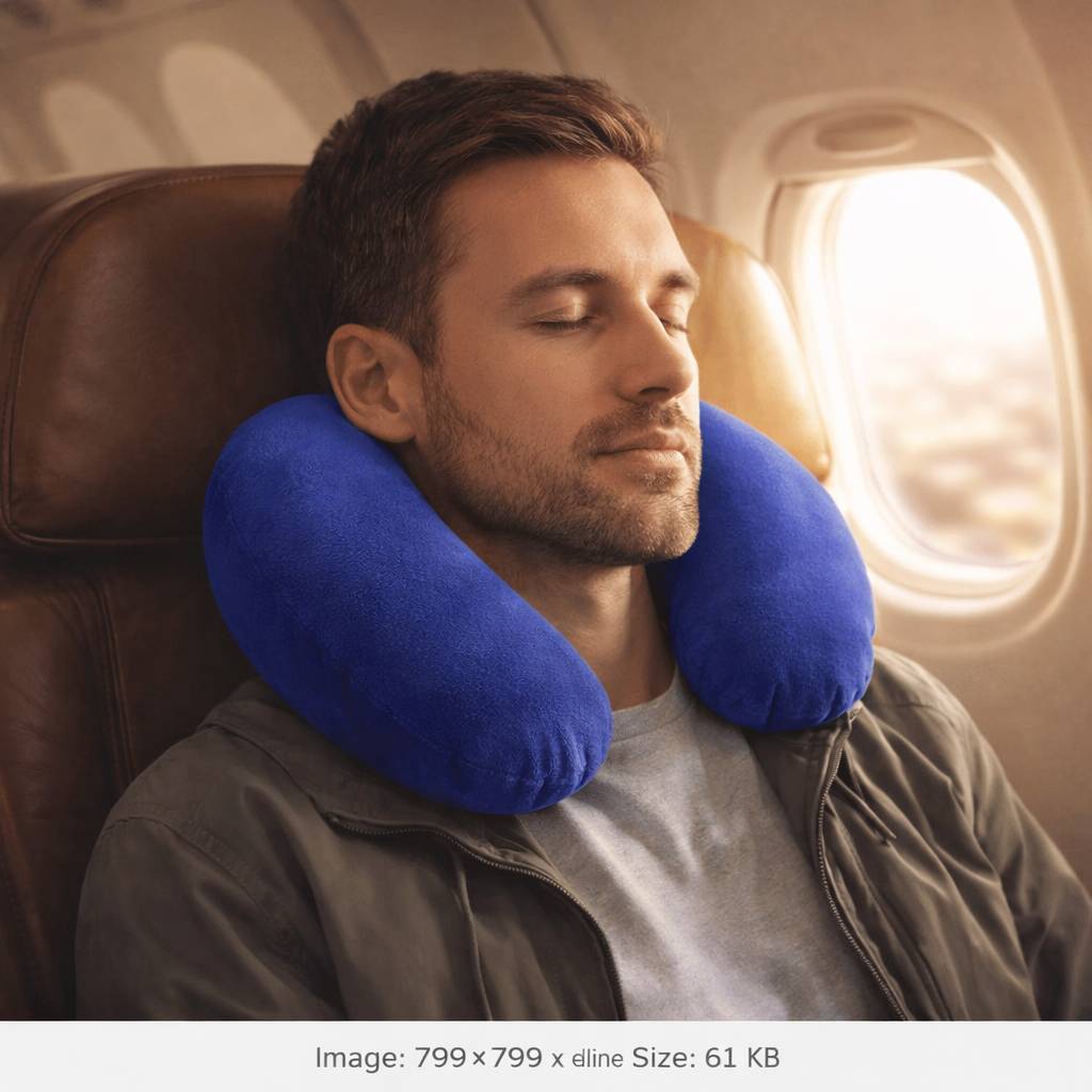 Un homme utilise le Coussin Avion Gonflable bleu