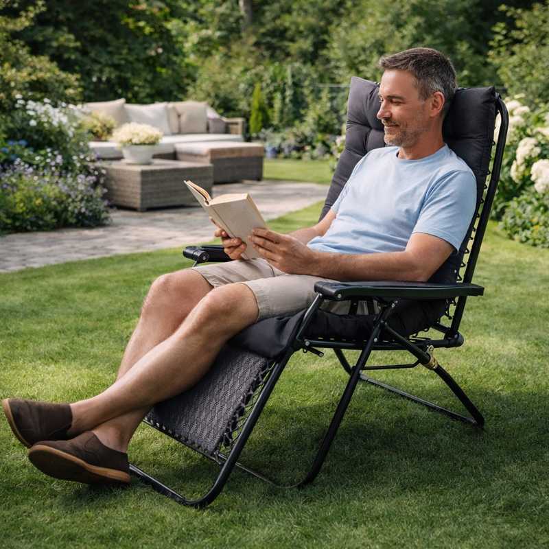 Un homme assis sur le Coussin Fauteuil noir