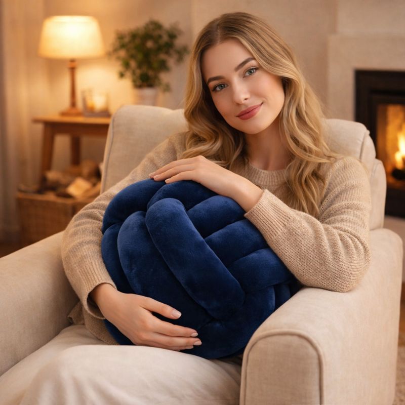 Une femme utilise le Coussin Noeud​ Bleu Nuit