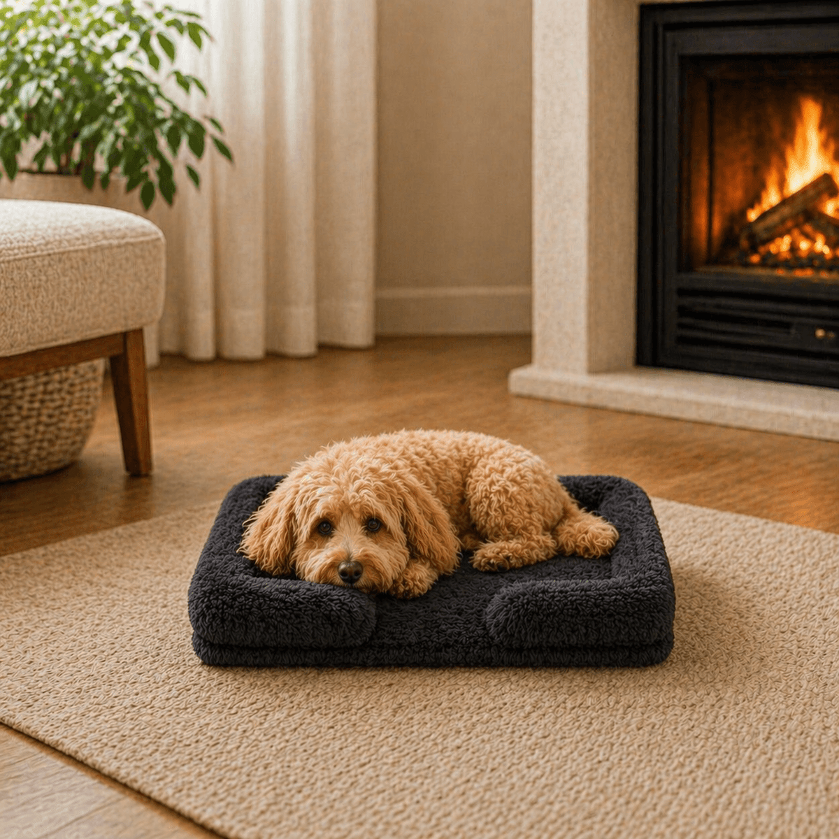 Un chien couché sur le Coussin chien Anti-stress & Déhoussable noir