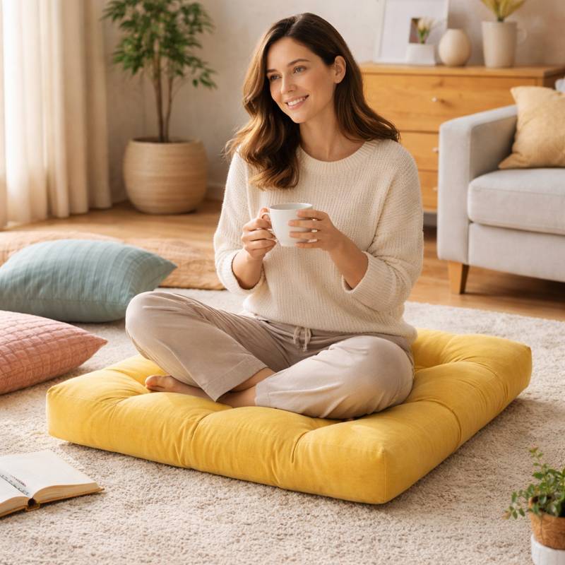 Femme Coussin de Sol Grand jaune