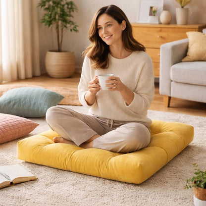 Femme Coussin de Sol Grand jaune
