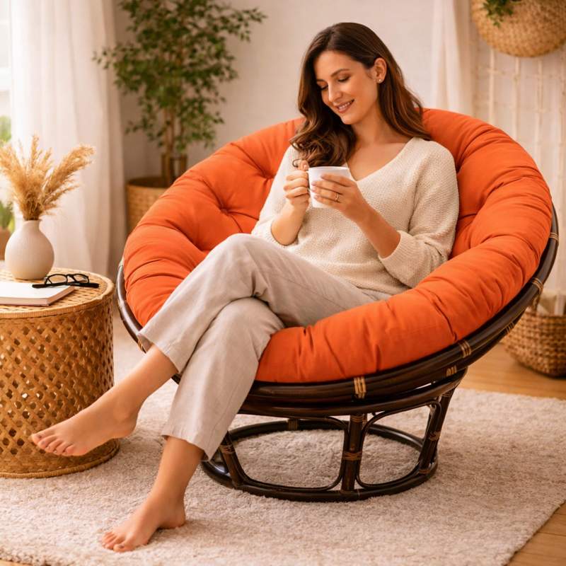 Femme Coussin pour Fauteuil en Rotin rond orange