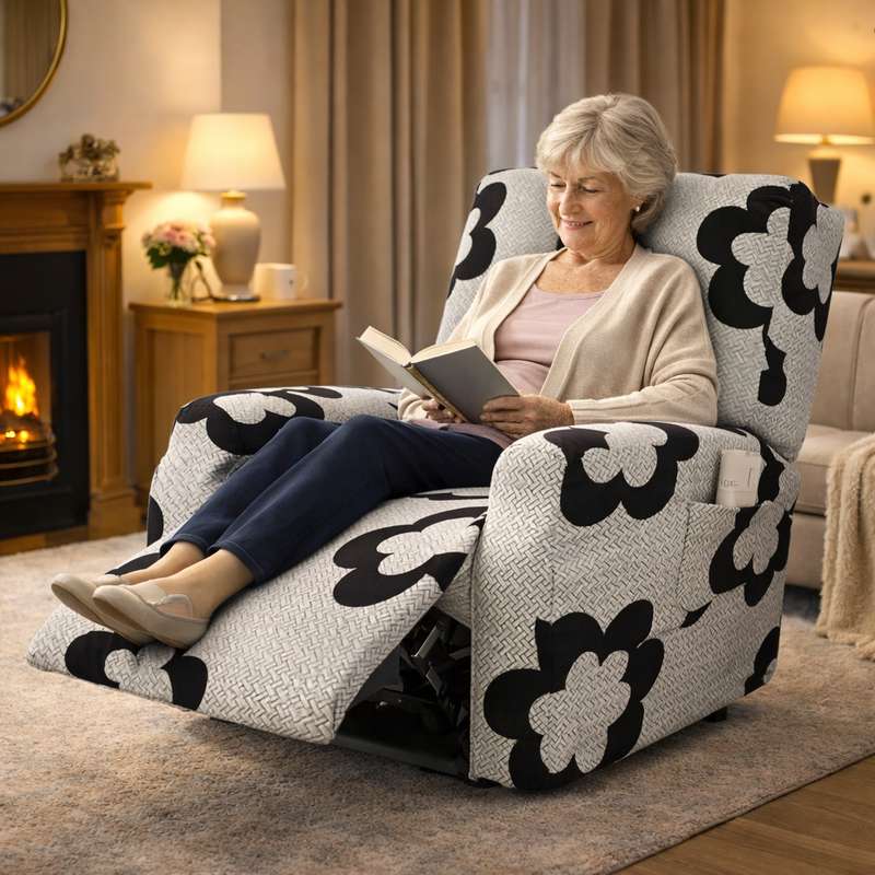 Une femme s'assoie sur la Housse Fauteuil Relaxant le Joyeux