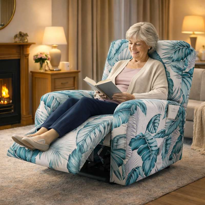 Une femme s'assoie sur la Housse Fauteuil Relaxation Tropicale
