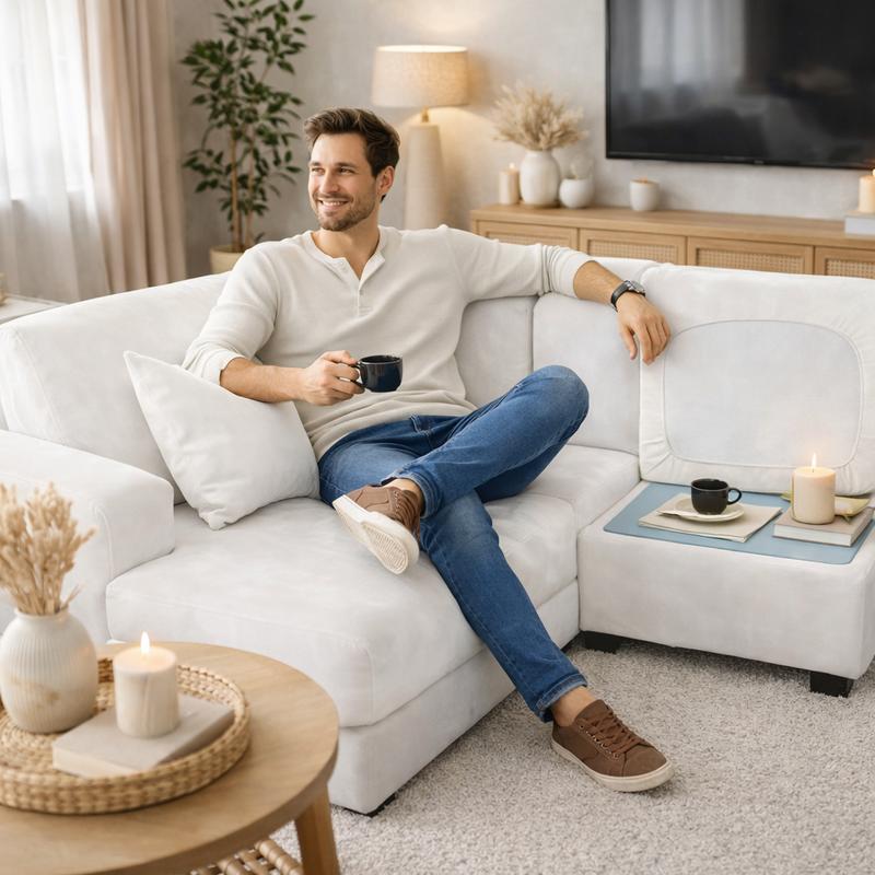 Homme Housse Canapé d'Angle blanche