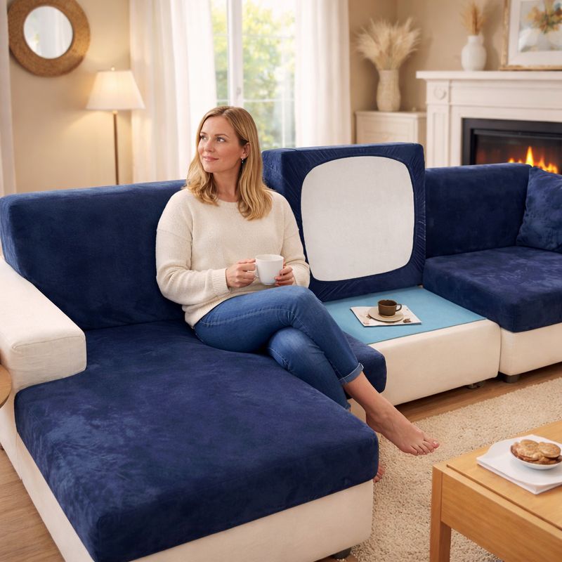 Femme Housse Canapé d'Angle bleu marine