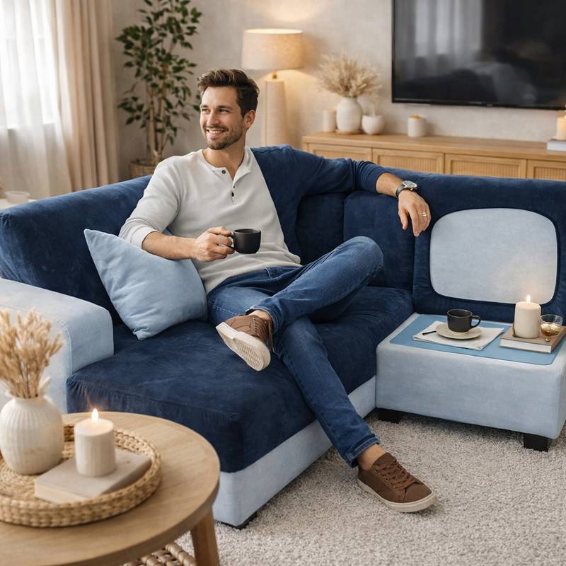 Homme Housse Canapé d'Angle bleue