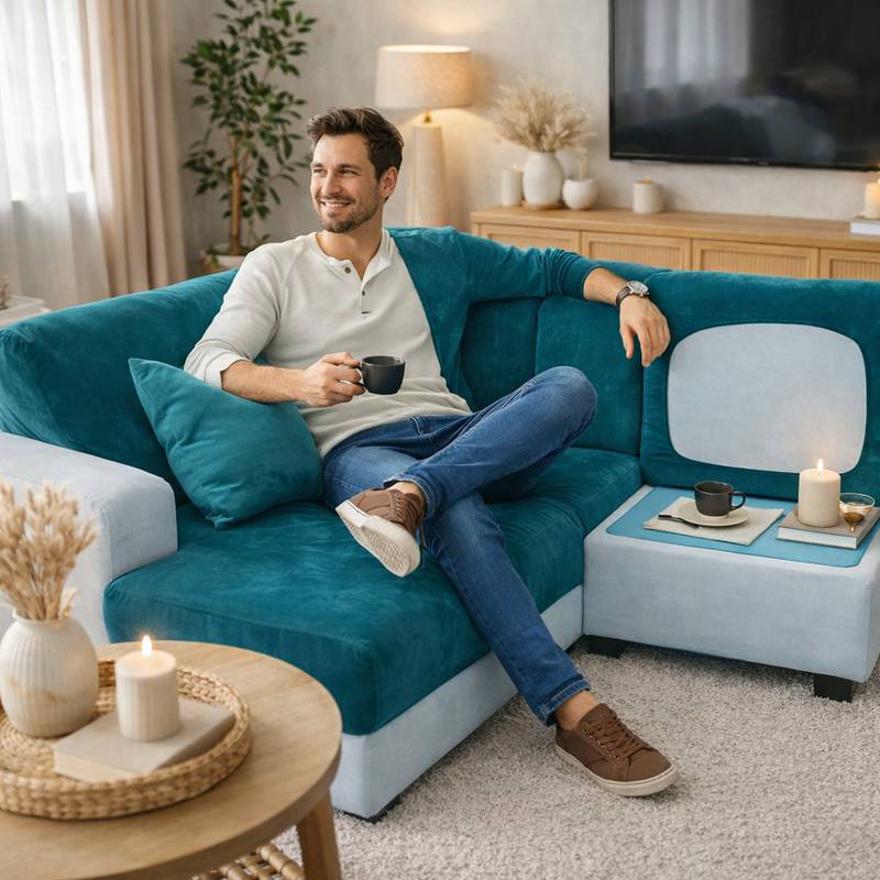 Homme Housse Canapé d'Angle bleue canard