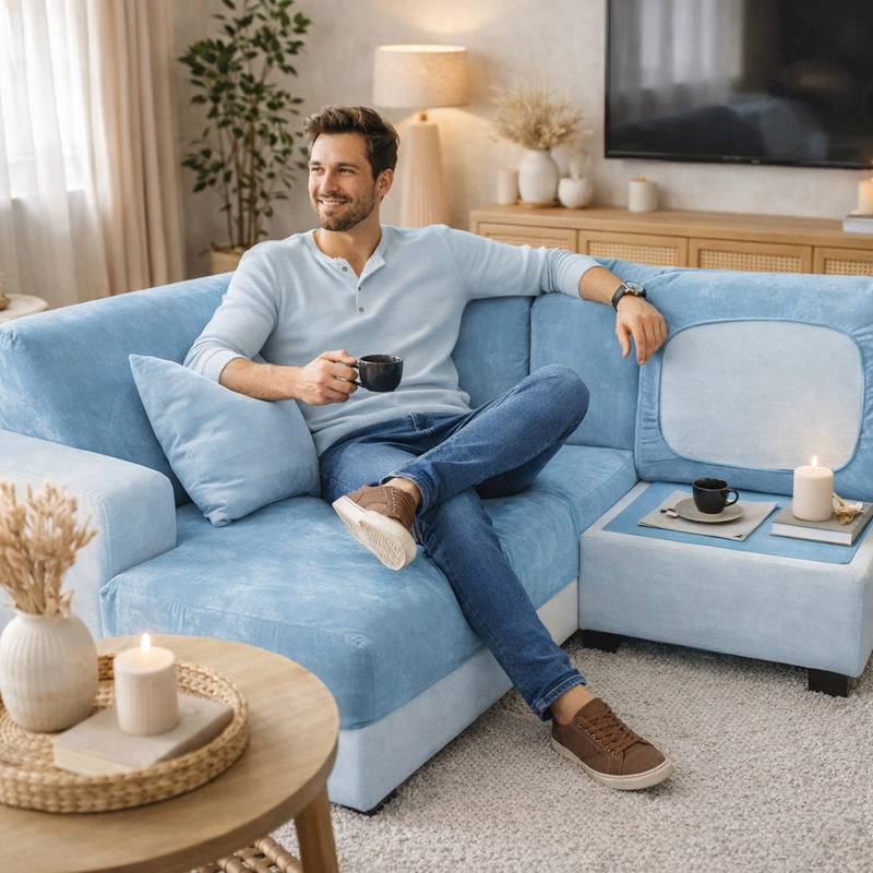 Homme Housse Canapé d'Angle bleue ciel
