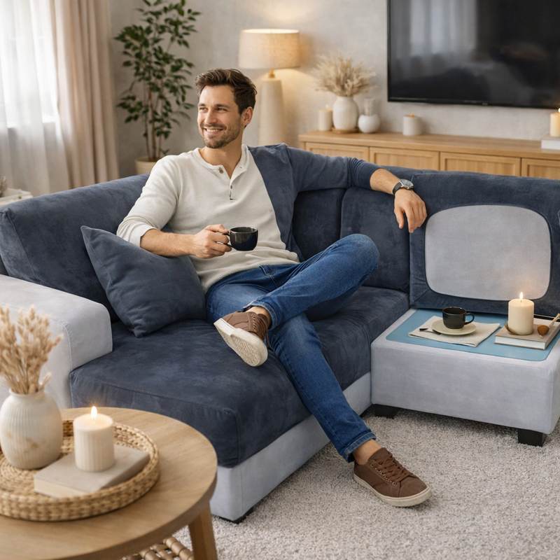 Homme Housse Canapé d'Angle grise