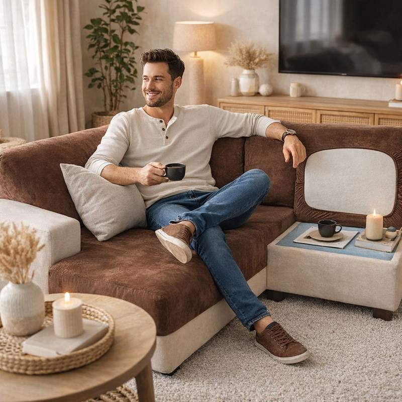 Homme Housse Canapé d'Angle marron