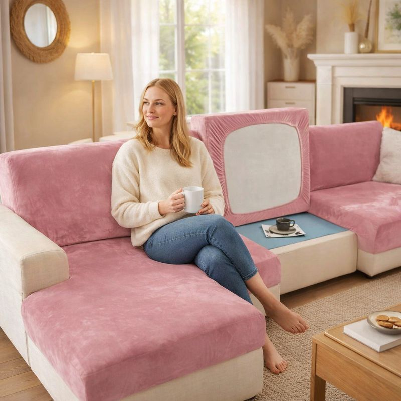 Femme  Housse Canapé d'Angle rose