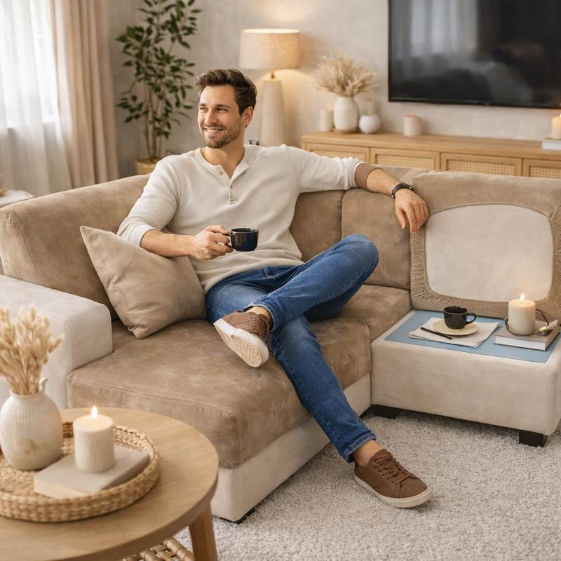 Homme Housse Canapé d'Angle taupe