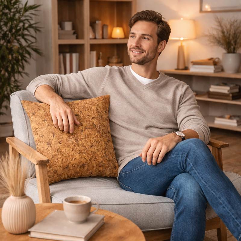 Homme Housse Coussin Carré Liège