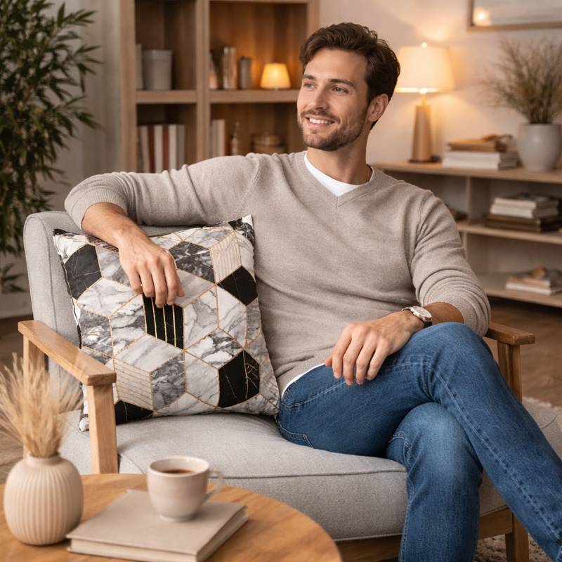 Homme Housse Coussin Carré Marbre Design