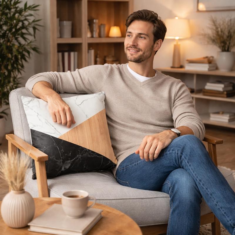 Homme Housse Coussin Carré Trio