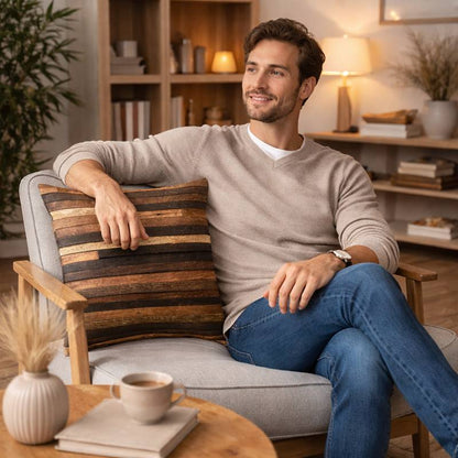 Homme Housse Coussin Carré bois