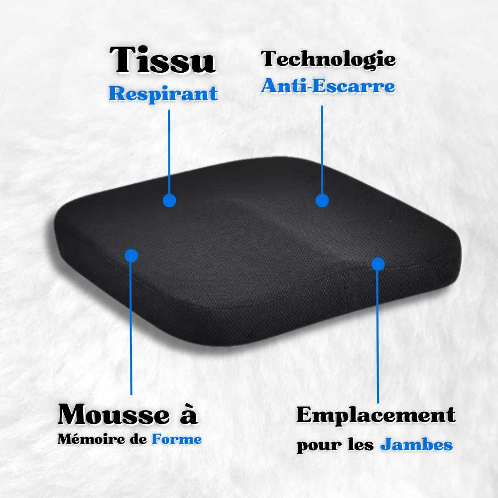 Coussin Anti-Escarre mémoire de forme à maille noir en détail