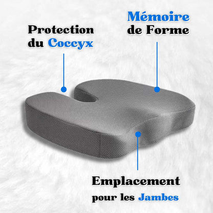 Coussin Coccyx mémoire de forme avec housse grise en détail