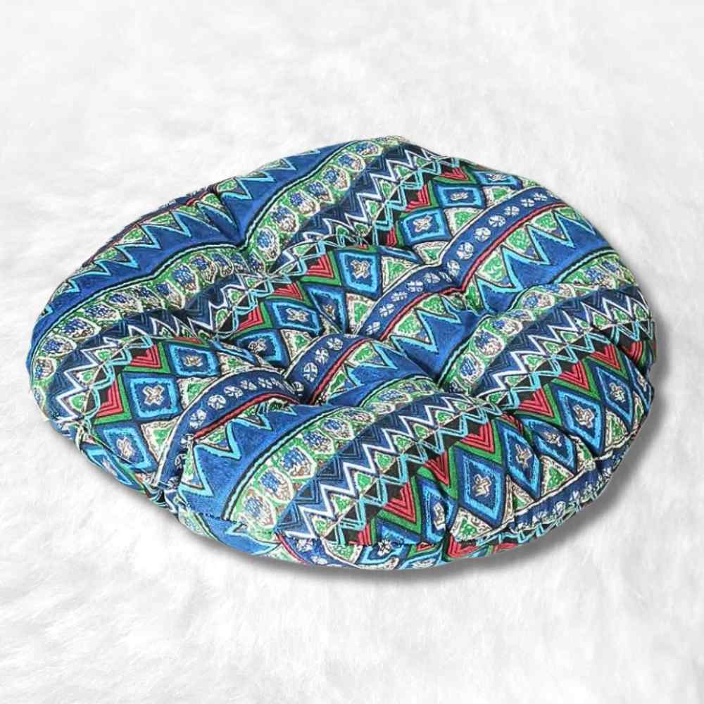 Coussin de Chaise Rond​ Ethnique bleu