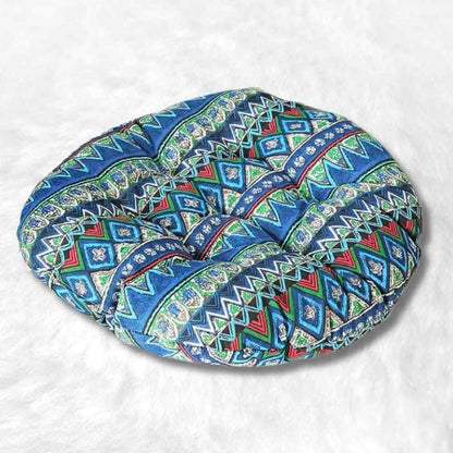 Coussin de Chaise Rond​ Ethnique bleu
