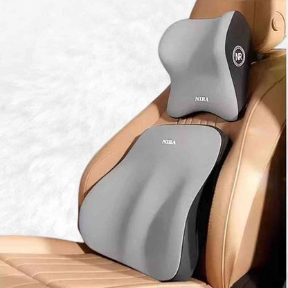 Un siège avec le Coussin Dos Voiture Ergonomique gris