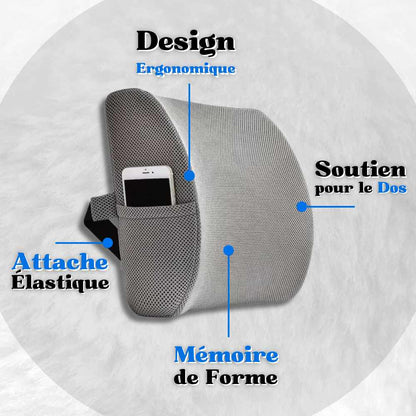 Coussin Lombaire Confort avec Rangement gris en détails