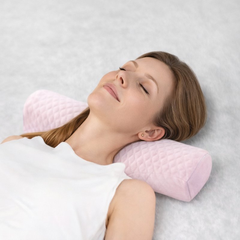 Une femme utilise le  coussin rose compresse 1