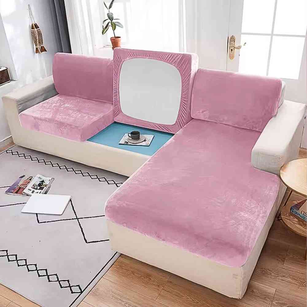 Un salon avec une Housse Canapé d'Angle rose
