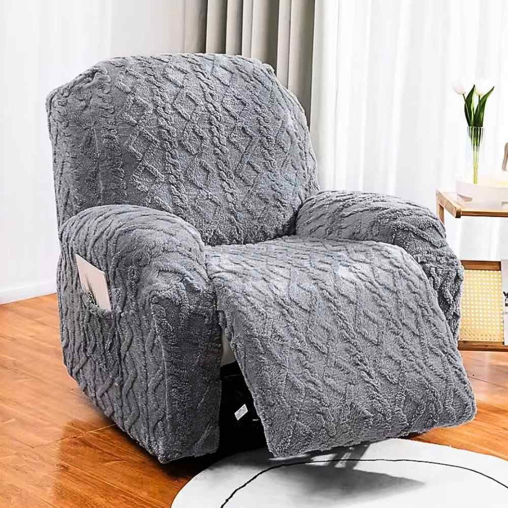 Housse Fauteuil Relax Tricot grise dans un salon