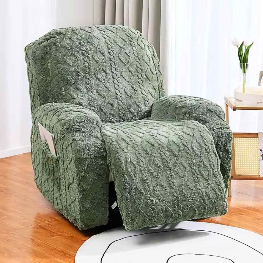 Housse Fauteuil Relax Tricot verte dans un salon